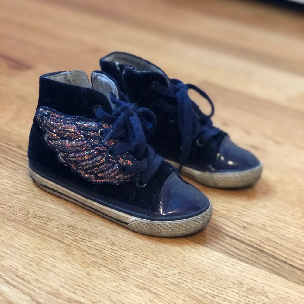 NEXT toddler Girl Navy Blue Suede Wing High Tops